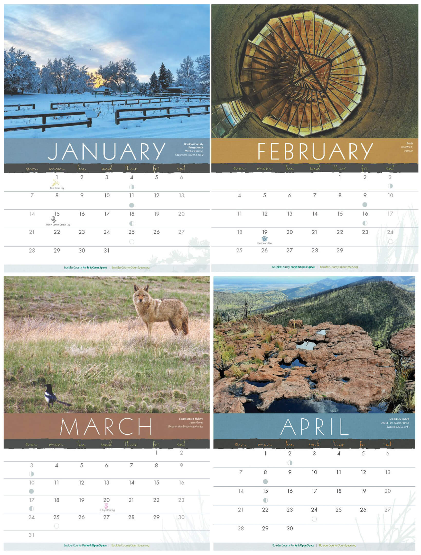 Calendar design for Jan, Feb, March, April