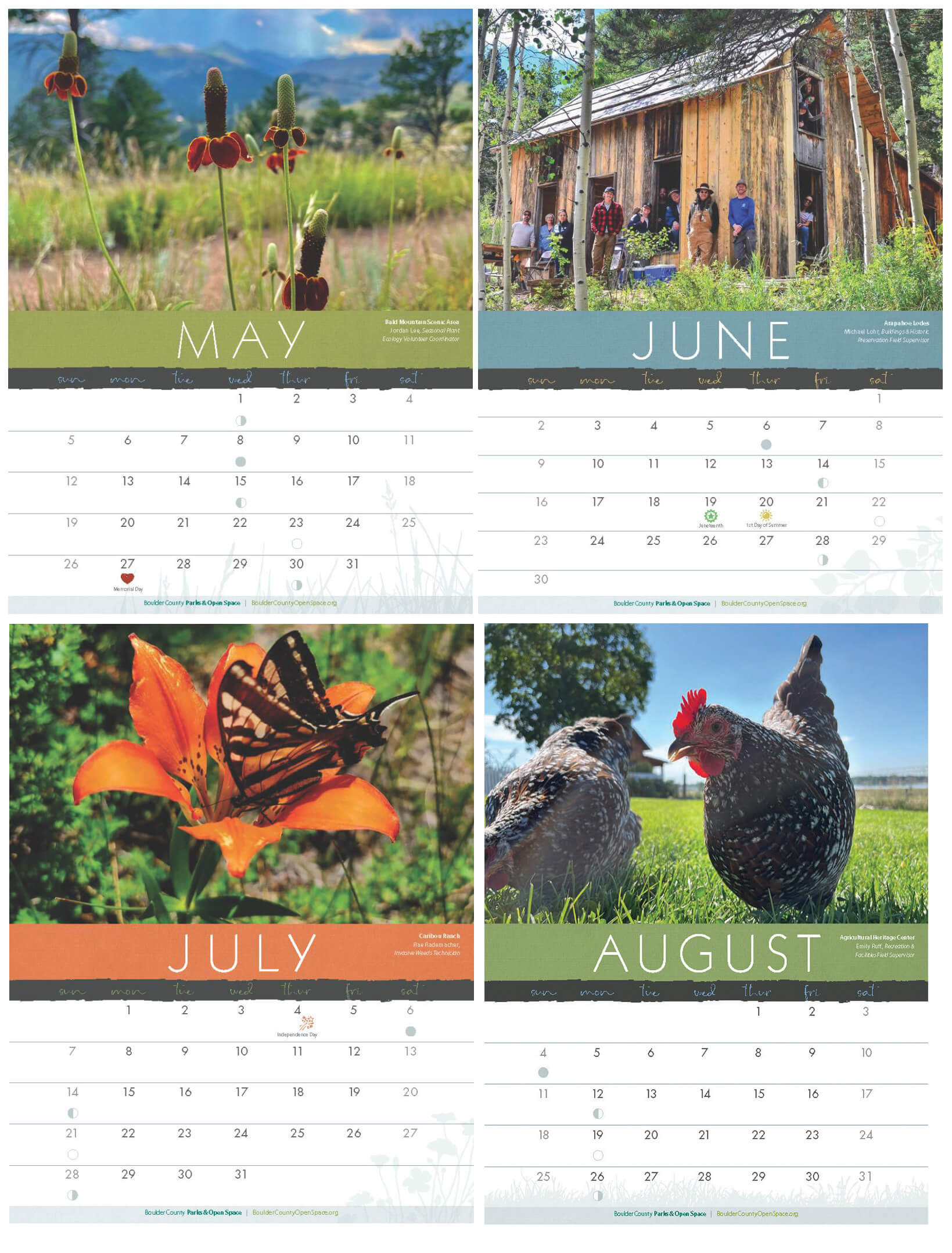Calendar design for May, June, July, Aug
