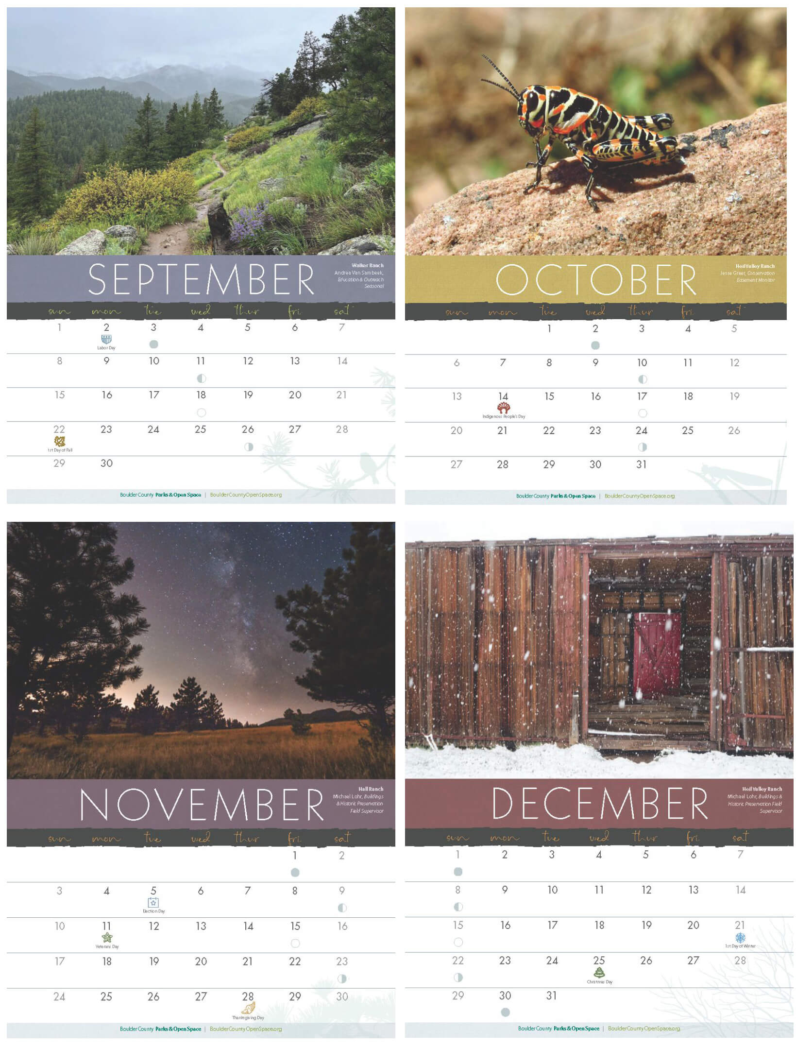 Calendar design for Sept, Oct, Nov, Dec