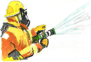 Illustration of a fire fighter.