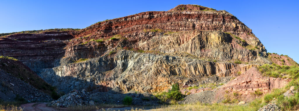 Red dirt mountain eroded by mining operations